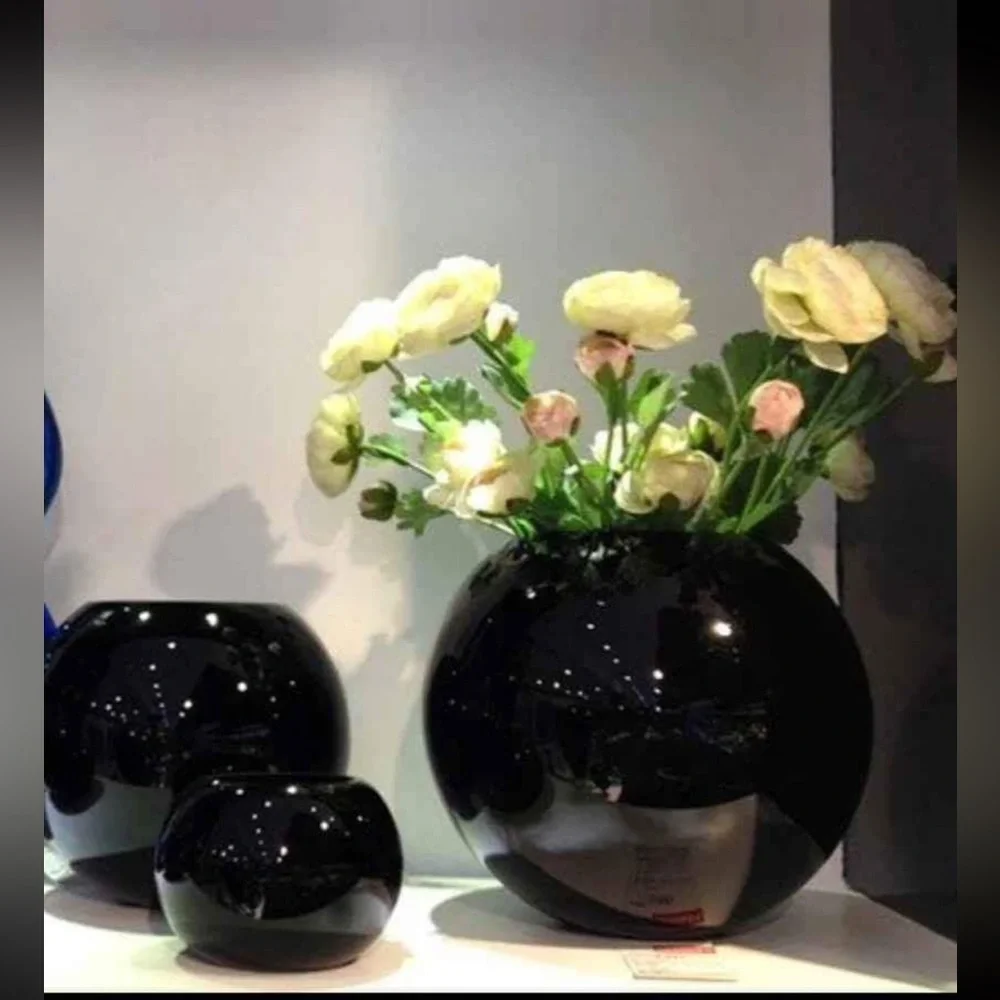 Elegant Vintage Set of 3 Black Ball Vase